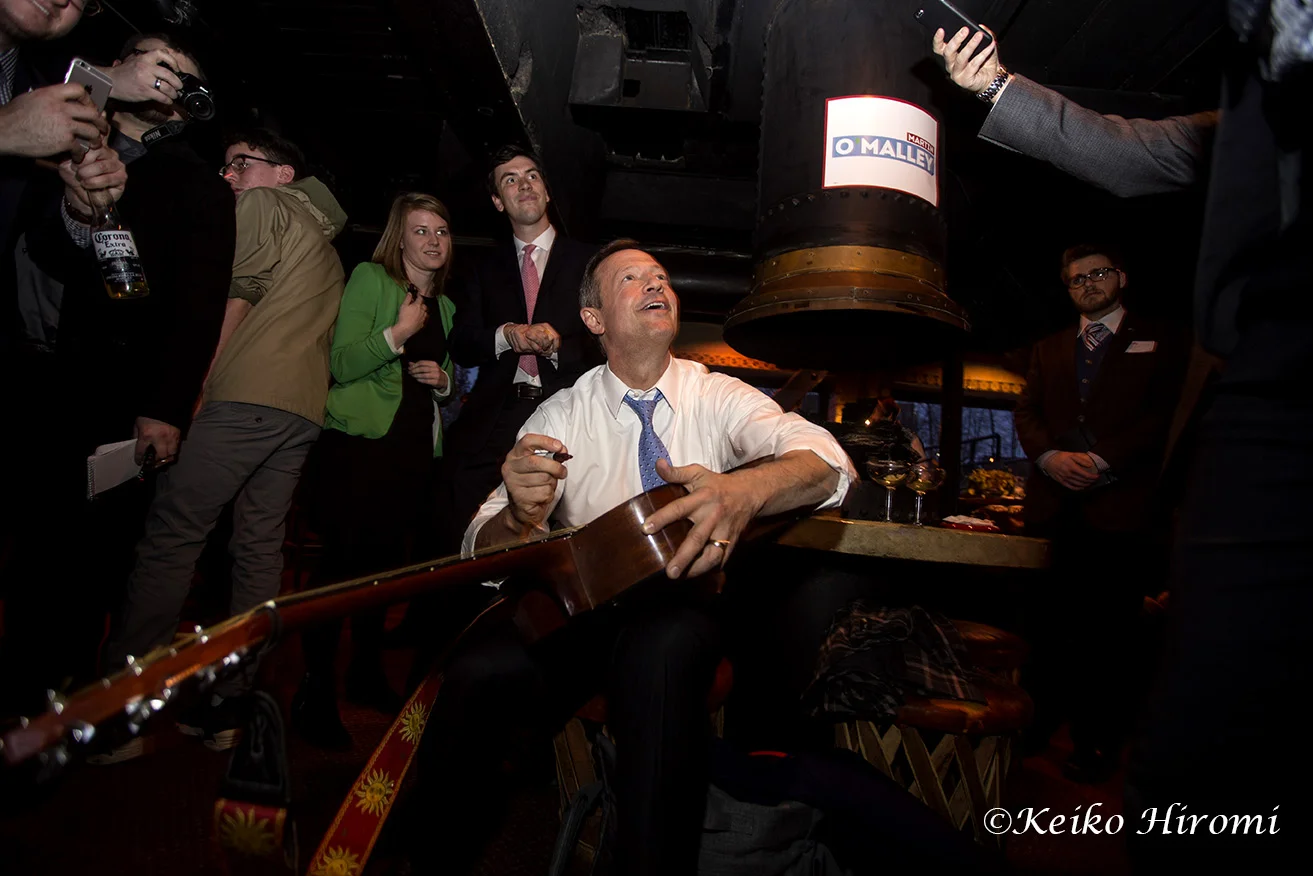 March 31, 2015: Nashua NH, USA: Former Maryland Governor Martin O'Malley campaigning at New Hampshire Young Democrats social hour at the Margaritas basement lounge in Nashua, NH.