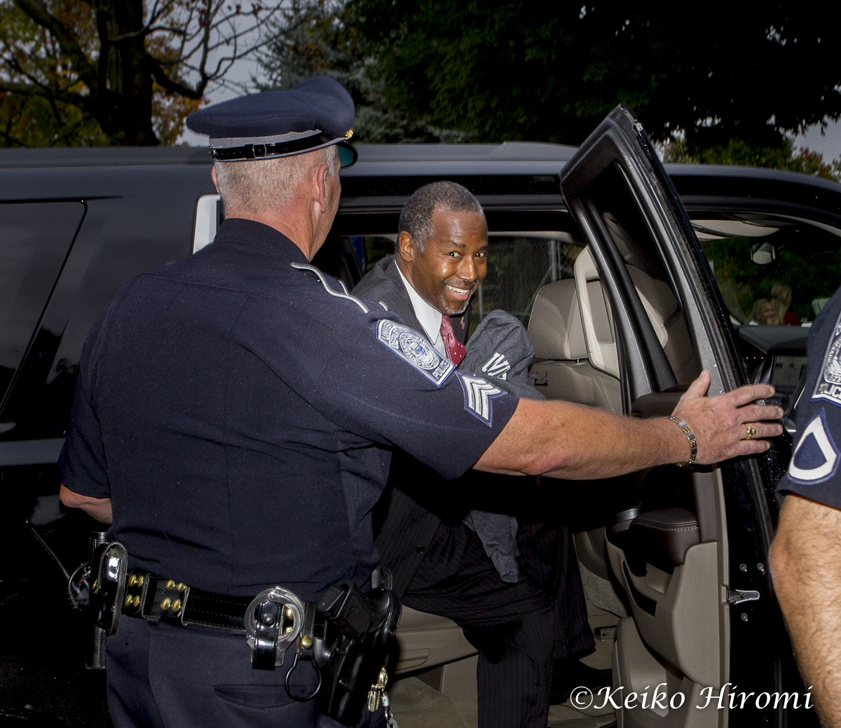 September 30, 2015 - Durham, New Hampshire, United States: Republican Presidential candidate Dr. Ben Carson leaving after campaigning during a town hall meeting at University of New Hampshire in Durham, New Hampshire.