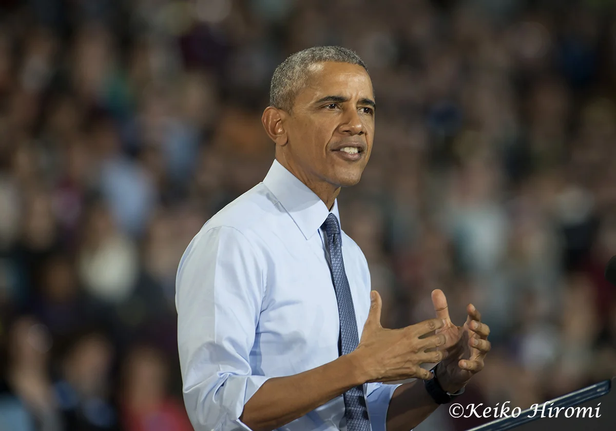 President Barack Obama campaigns for Democratic Presidential candidate Hillary Clinton at University of New Hampshire in Durham, New Hampshire.