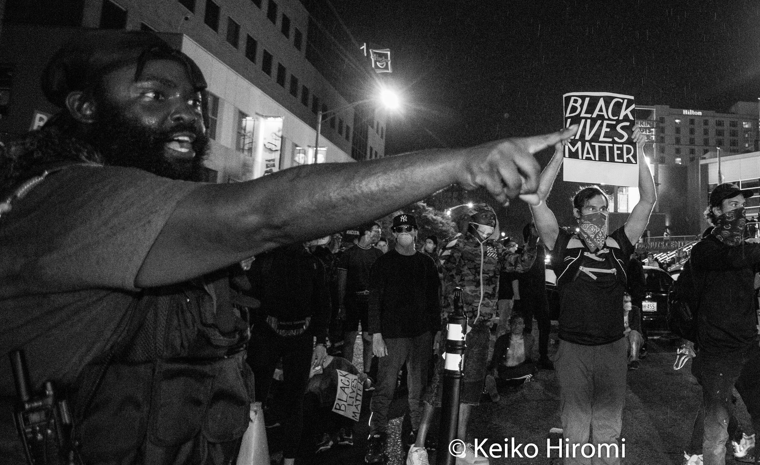  June 5, 2020, Providence, Rhode Island, USA: A protester speaking to national guards during a rally in response to deaths of George Floyd and against police brutality and racism  in Providence. 