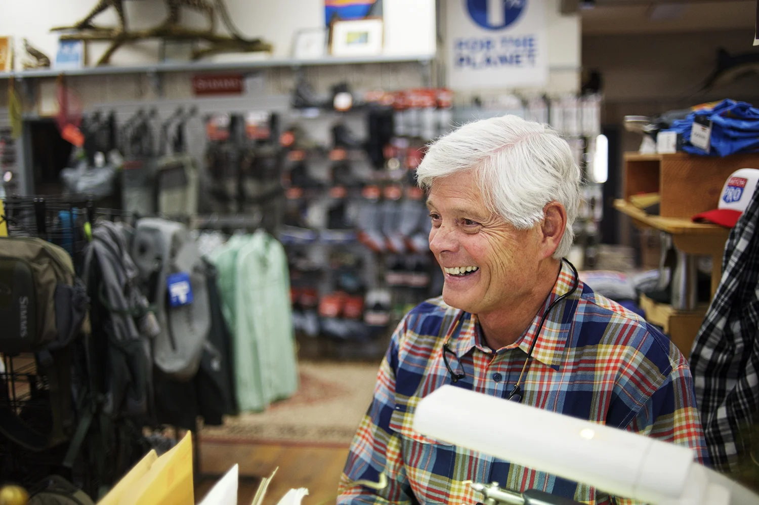 Craig Matthews at the fly tying bench. Blue Ribbon Flies. West Yellowstone, MT.