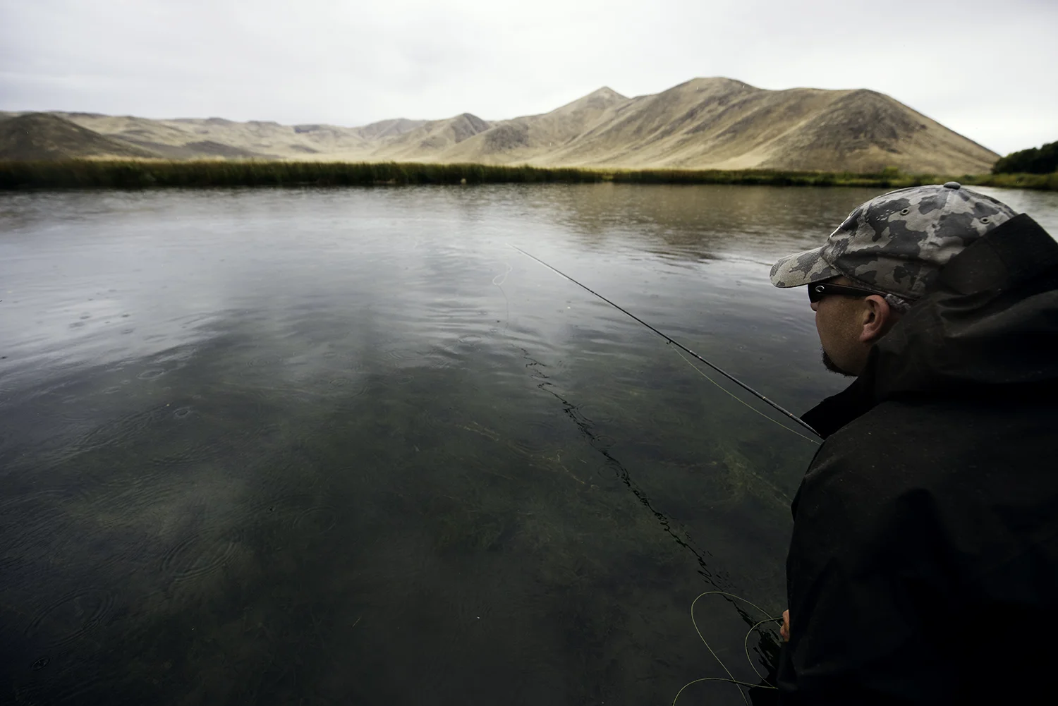 Chad Chorney trying to cull the risers and put his callibaetis in the right lane. Silver Creek, Idaho.