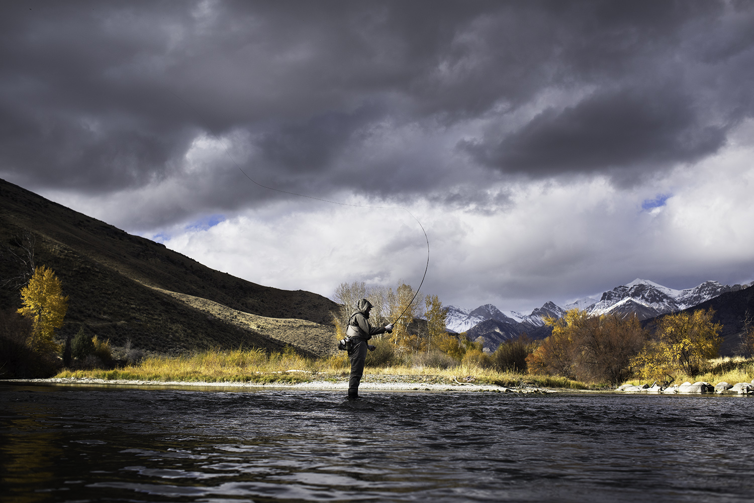 Fall Fly Fisherman. Big Lost River, Idaho.