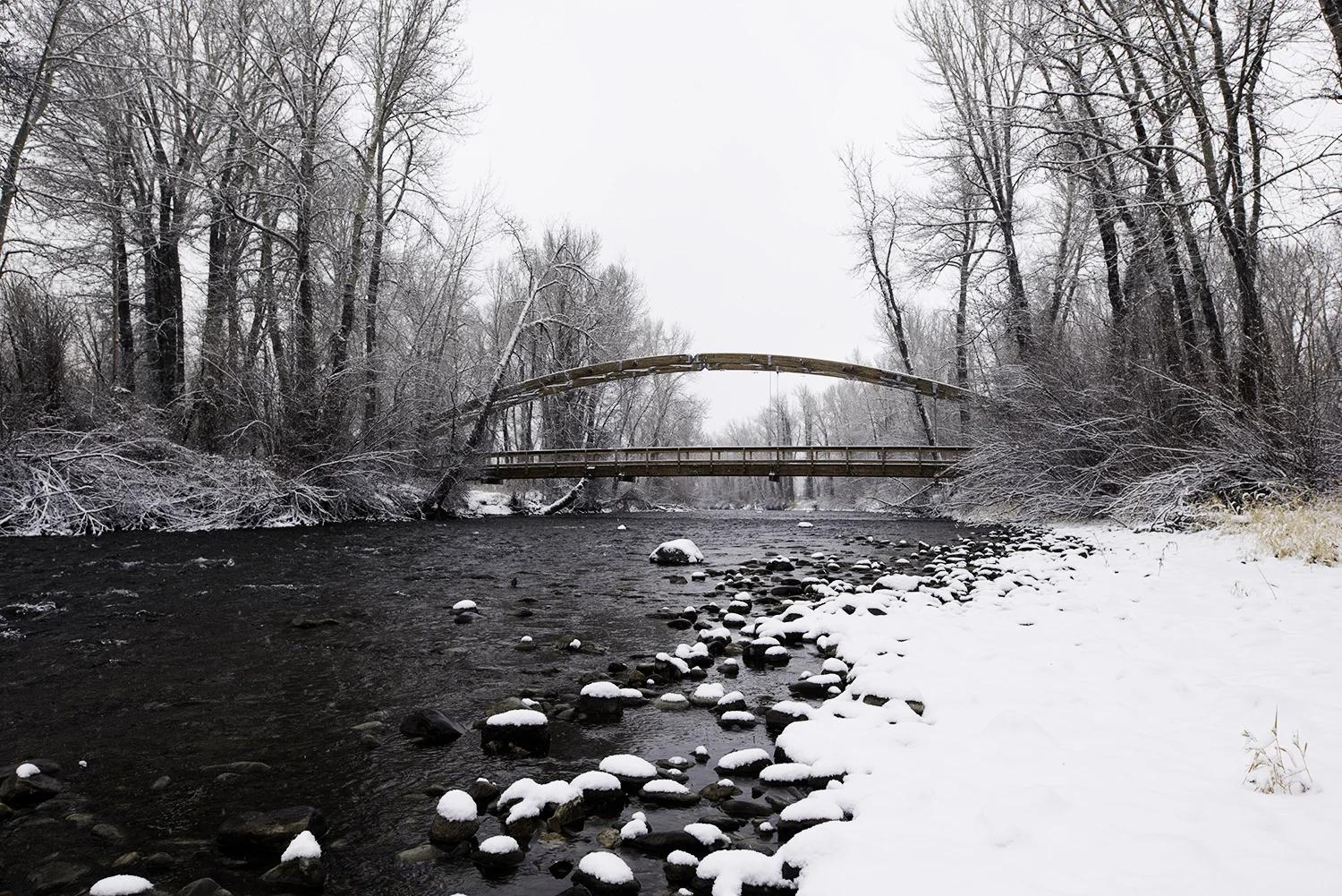 Bow Bridge. Big Wood River. Hailey, Idaho. Wood River Land Trust's Draper Preserve.