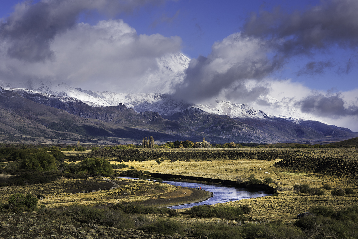 Malleo River and Lanin. Argentina
