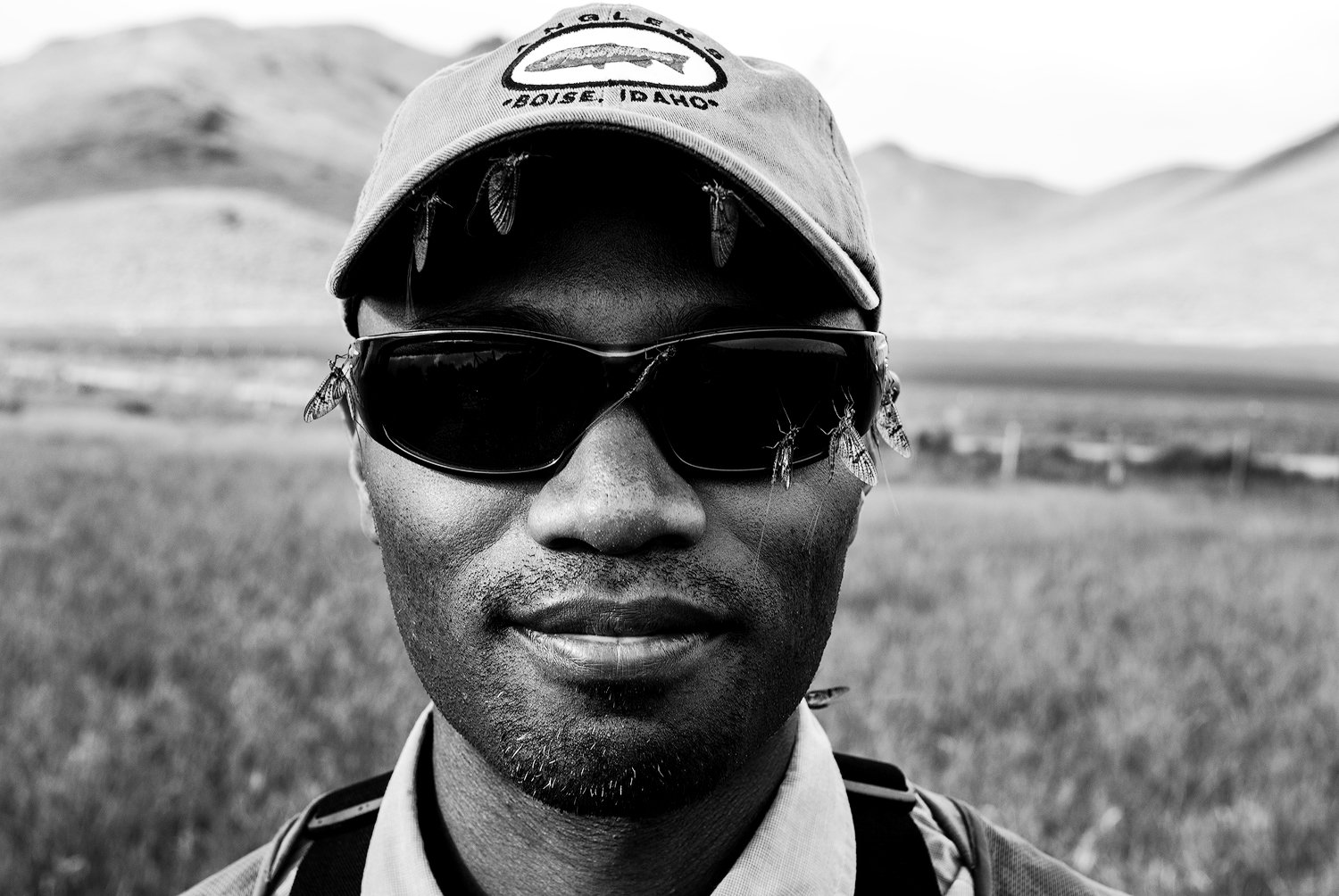 Black and white portrait of a fly fisherman. Silver Creek, Idaho