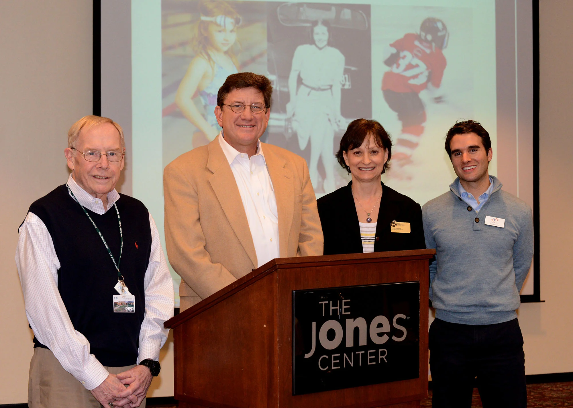 Ed Clifford of The Jones Center; Mike Fohner of Youth Strategies; Barbara Goodman of NWACC and Alden Napier of Camp War Eagle