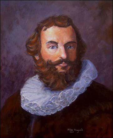 This modern portrait of Myles Standish by Mike Haywood. It is based off a portrait that was purported to have been done in London in 1626. Prints of this portrait can be obtained in the MayflowerHistory.com Store.