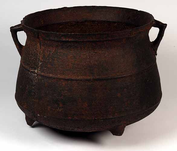This iron cooking pot is believed to have belonged to Myles Standish. It is on display at the Pilgrim Hall Museum in Plymouth.