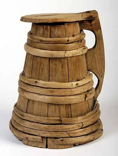 This oak and birch tankard is believed to have belonged to Mayflower passenger Peter Browne. It is on display at the Pilgrim Hall Museum in Plymouth. 