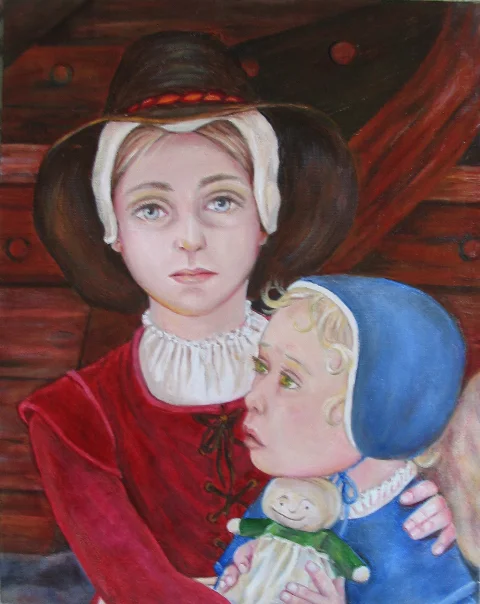 "Pilgrims Ellen and Mary More," a painting courtesy of Ruth DeWilde Major .