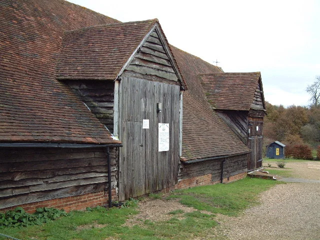 The "Mayflower Barn" in Jordans, England. This barn was identified in the 1920s as having been made from the remnants of the Mayflower . The evidence is entirely unconvincing, but that has not stopped it from becoming a tourist attraction nonetheless. Image courtesy of Wikipedia Commons.