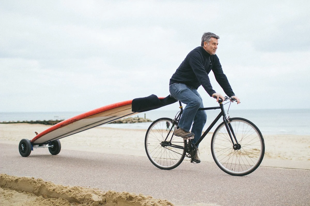 One of our super early projects - a surfboard carrier for bikes