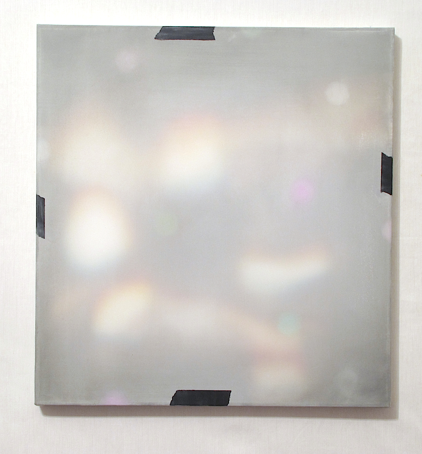 Looking Back 16" x 15", 2012 Oil, acrylic, and gouache on paper and polyester mesh