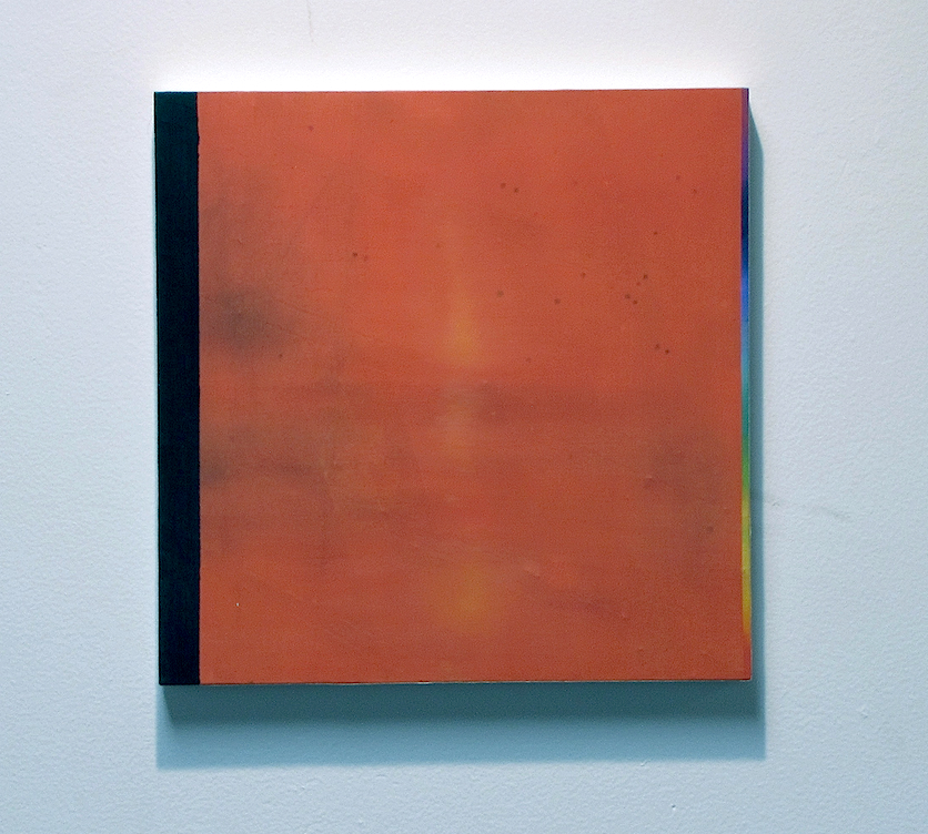 The Red One 12" x 12", 2010 Water soluble oil, acrylic, and spray paint on polyester mesh covered panel