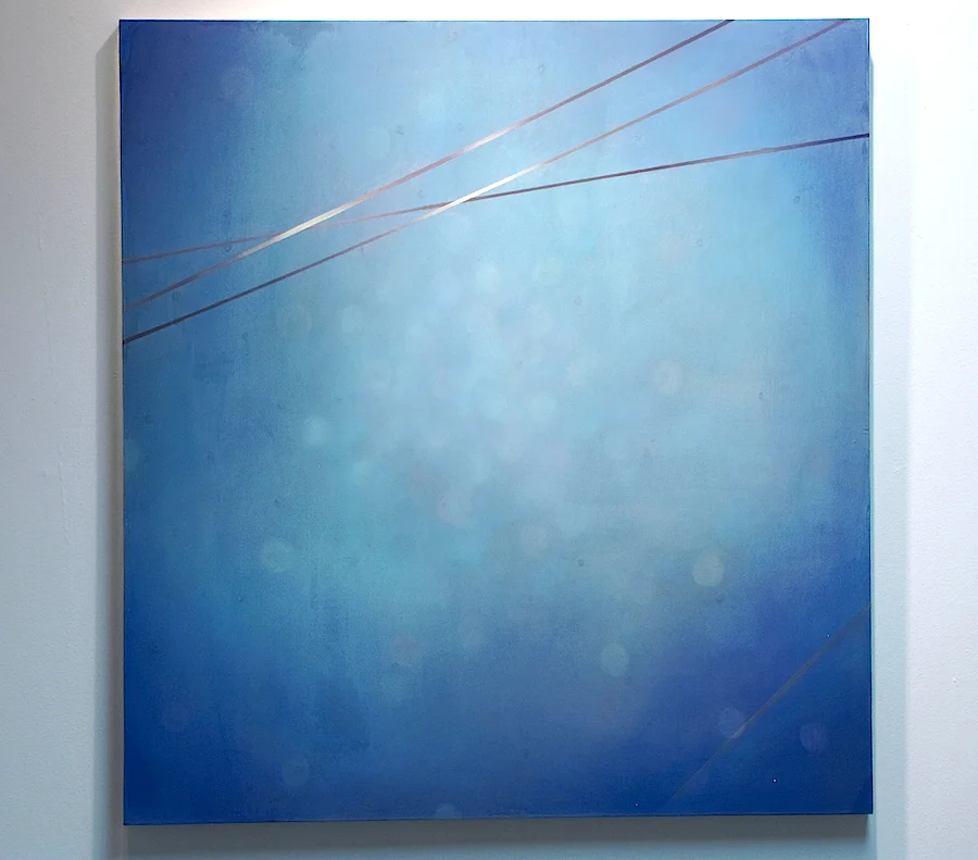   Composition in Blue #2   32" x 30", 2011  Water soluble oil and acrylic on polyester mesh covered panel 