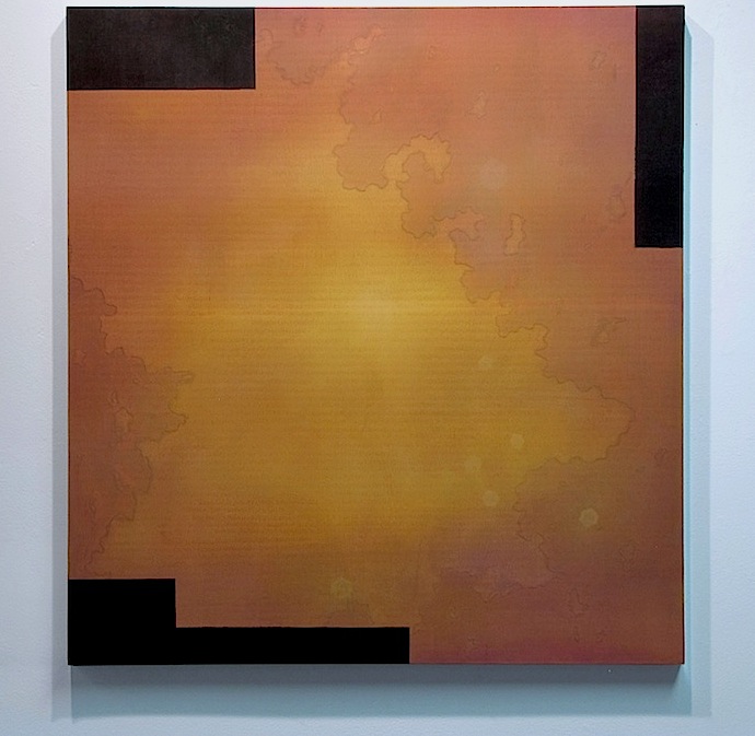 Truth, Beauty, Binary 32" x 30", 2011 Water soluble oil, acrylic, and red grading pencil on polyester mesh covered panel