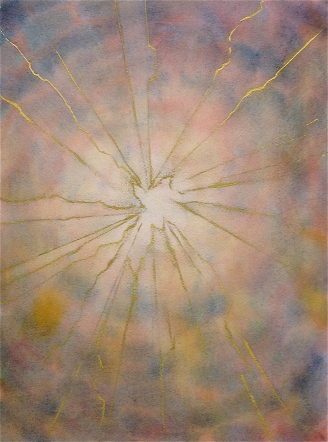   Burst III   13" x 10", 2015  Watercolor and gold enamel    