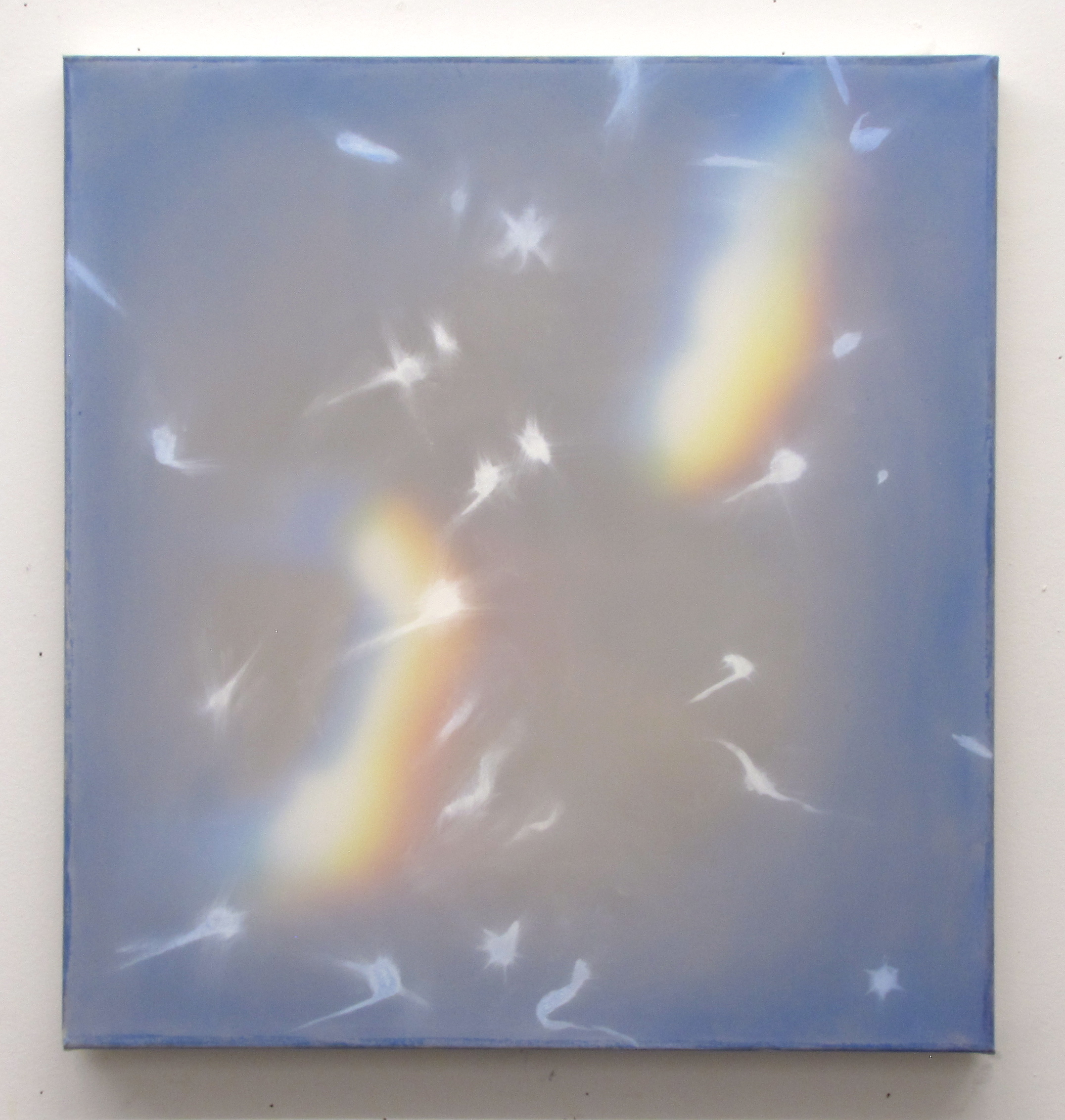 Flicker 15" x 16", 2015 oil, acrylic, and gouache on paper and polyester mesh