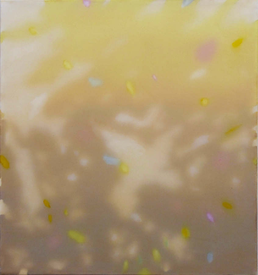 Blur 16"x 15", 2017 Oil, acrylic, and gouache on paper and polyester mesh
