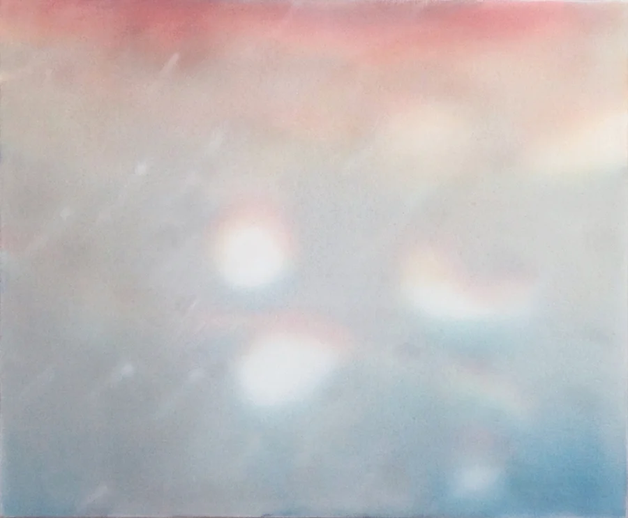 Rain(bow) 19"x 23", 2016 Oil, acrylic, and gouache on paper and polyester mesh