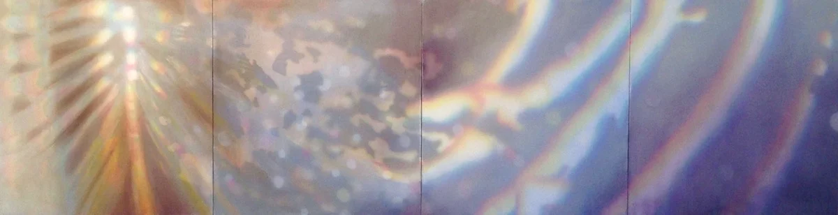 Vestige 32"x 120" (4 panels), 2016 Oil, acrylic, and gouache on paper and polyester mesh