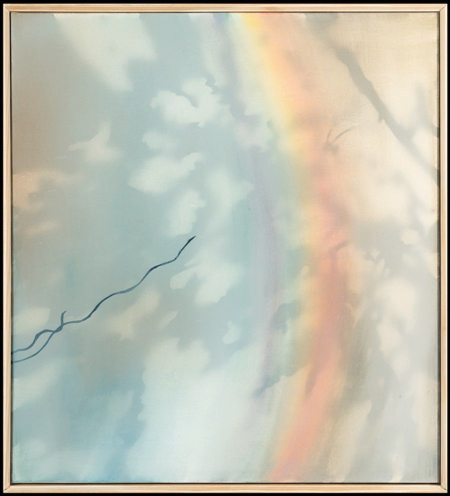 Water and Light (The Thief) 22"x 20", 2021 Oil, acrylic, and gouache on paper, tyvek and polyester mesh