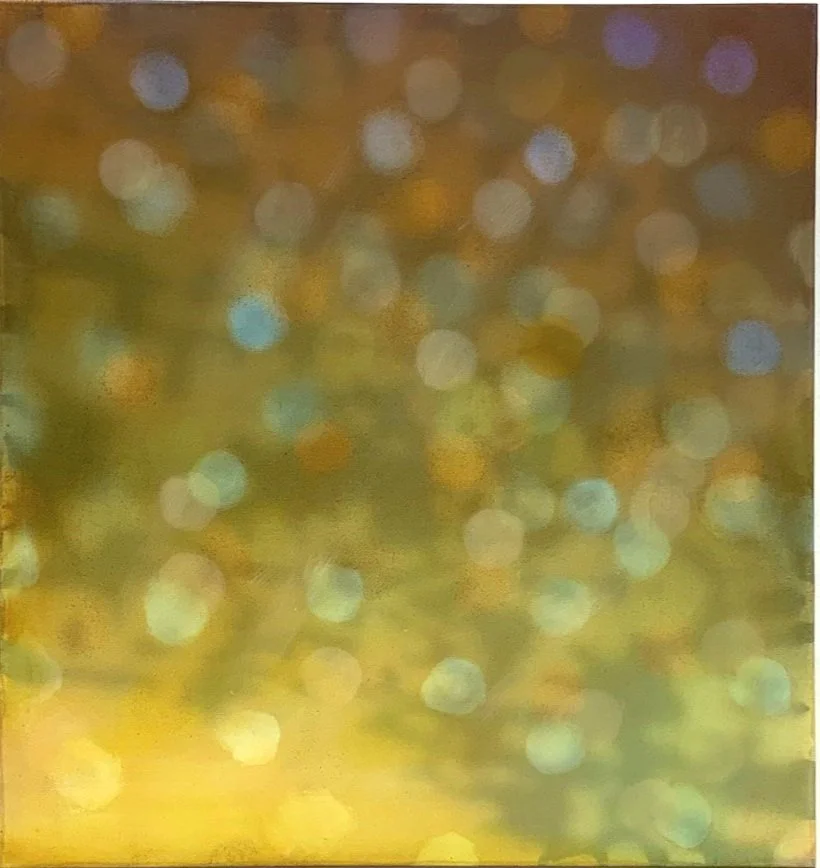Focus III 19"x 20", 2019 Oil, acrylic, and gouache on paper and polyester mesh