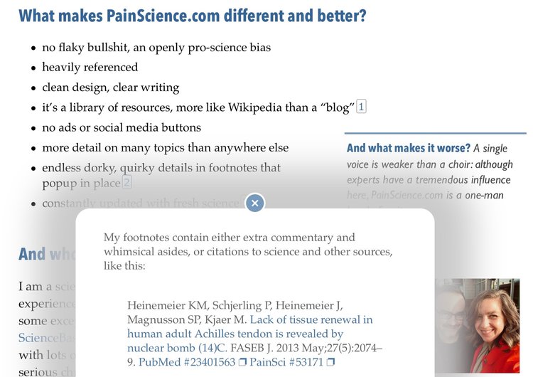 Paul Ingraham, science writer at PainScience.com, has put incredible amounts of effort into making functional references and footnotes.