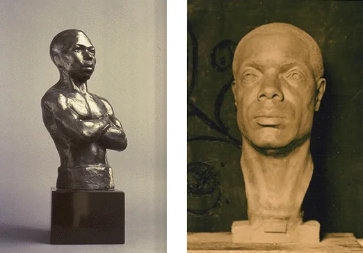 The Pugilist, left. Bust of Dr. Williams Pickens, Sr. (1932-33), right.