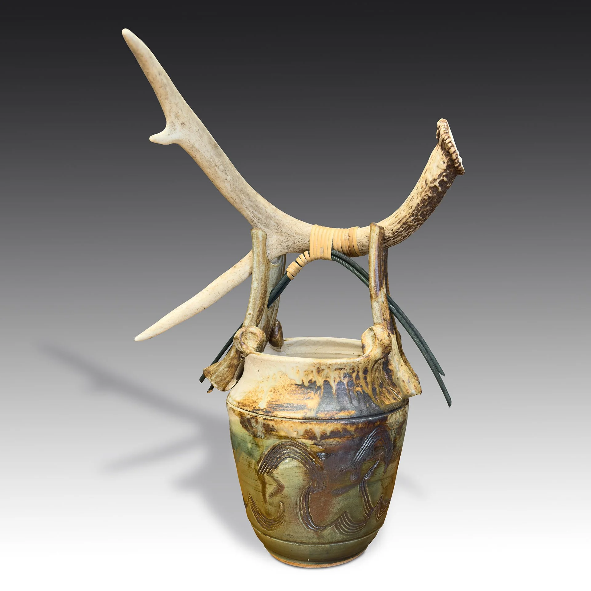 Vase Wheel Thrown Antler Green Med.jpg