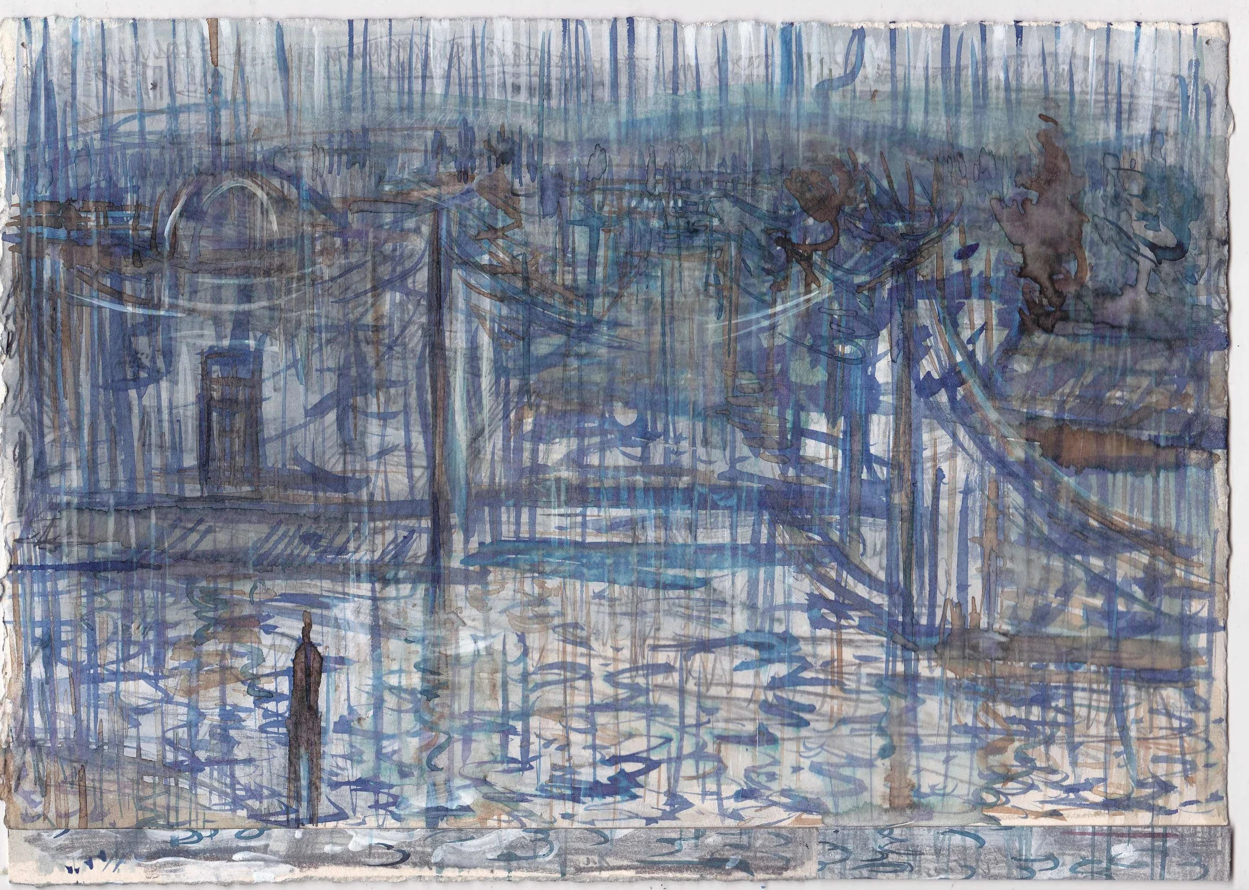 Dutiful Lover Waiting in the Rain , 2014, graphite, ink and gesso on paper, 8x11.25 inches