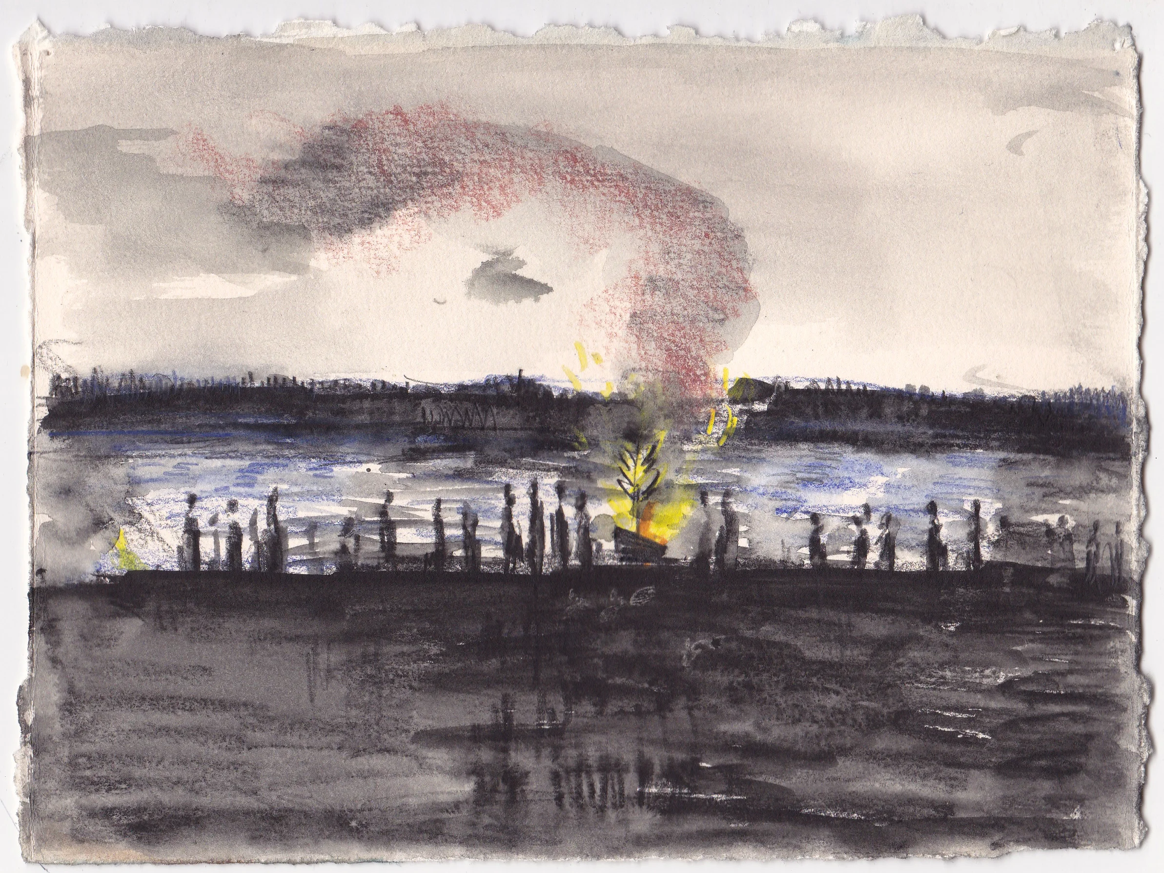 A Ritual Without Religion , 2015, pencil and ink on paper, 6.5x8 inches