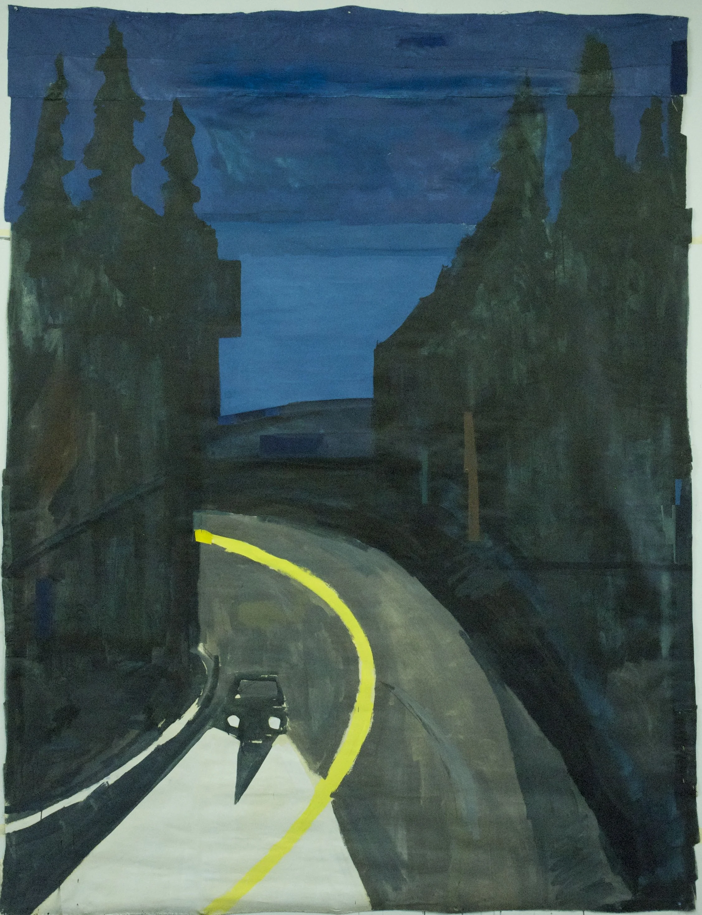 Night Drive on the Olympic Peninsula , 2015, Acrylic and gouache on linen, 96x72 inches
