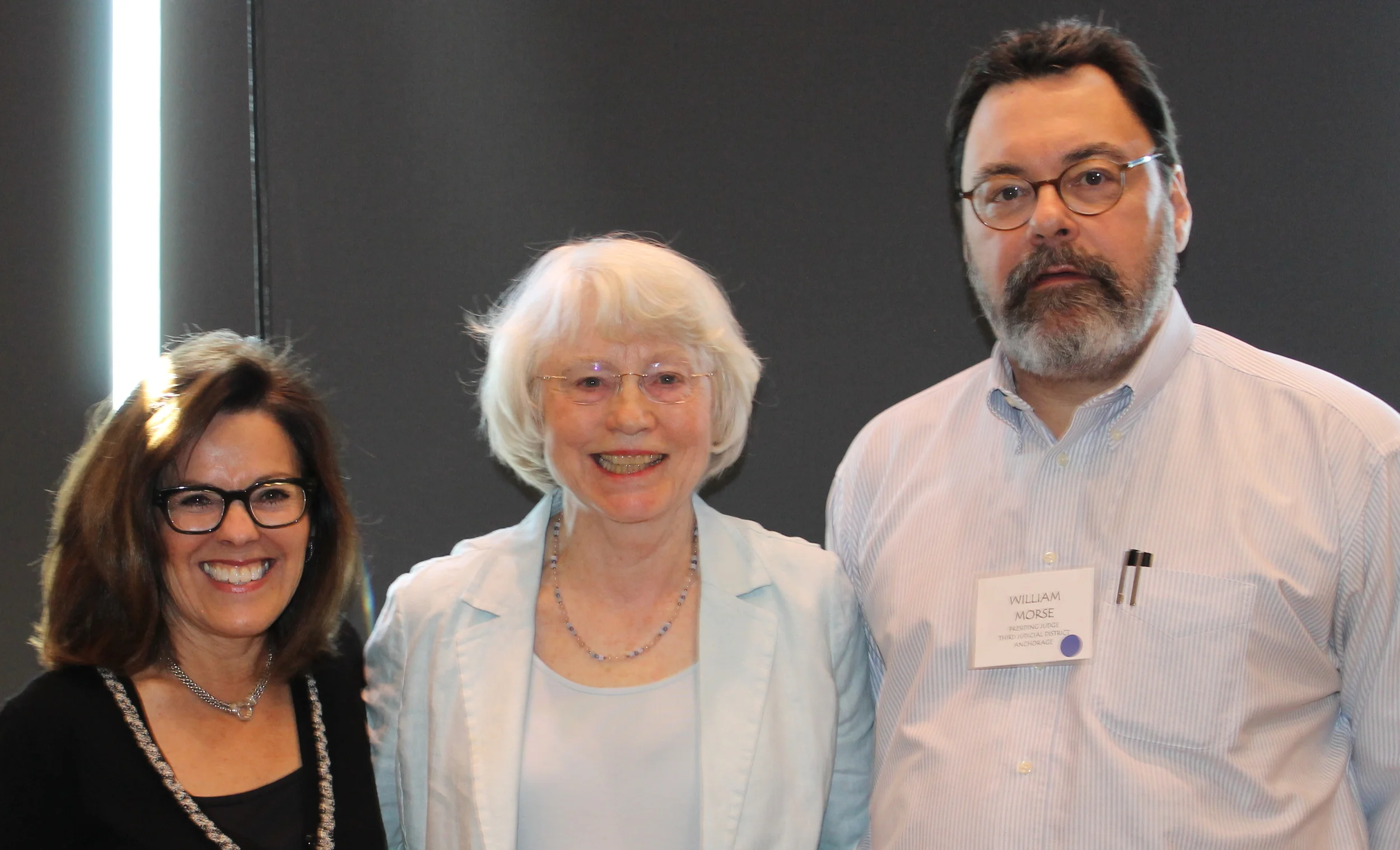 Janet McCabe, (center) Chair of the Partners for Progress Board, was awarded the 2014 Jay Rabinowitz Public Service Award by the Alaska Bar Association on May 9, 2014. Carmen Gutierrez (left) nominated Janet, Superior Court Judge William Morse (right) presented the award.