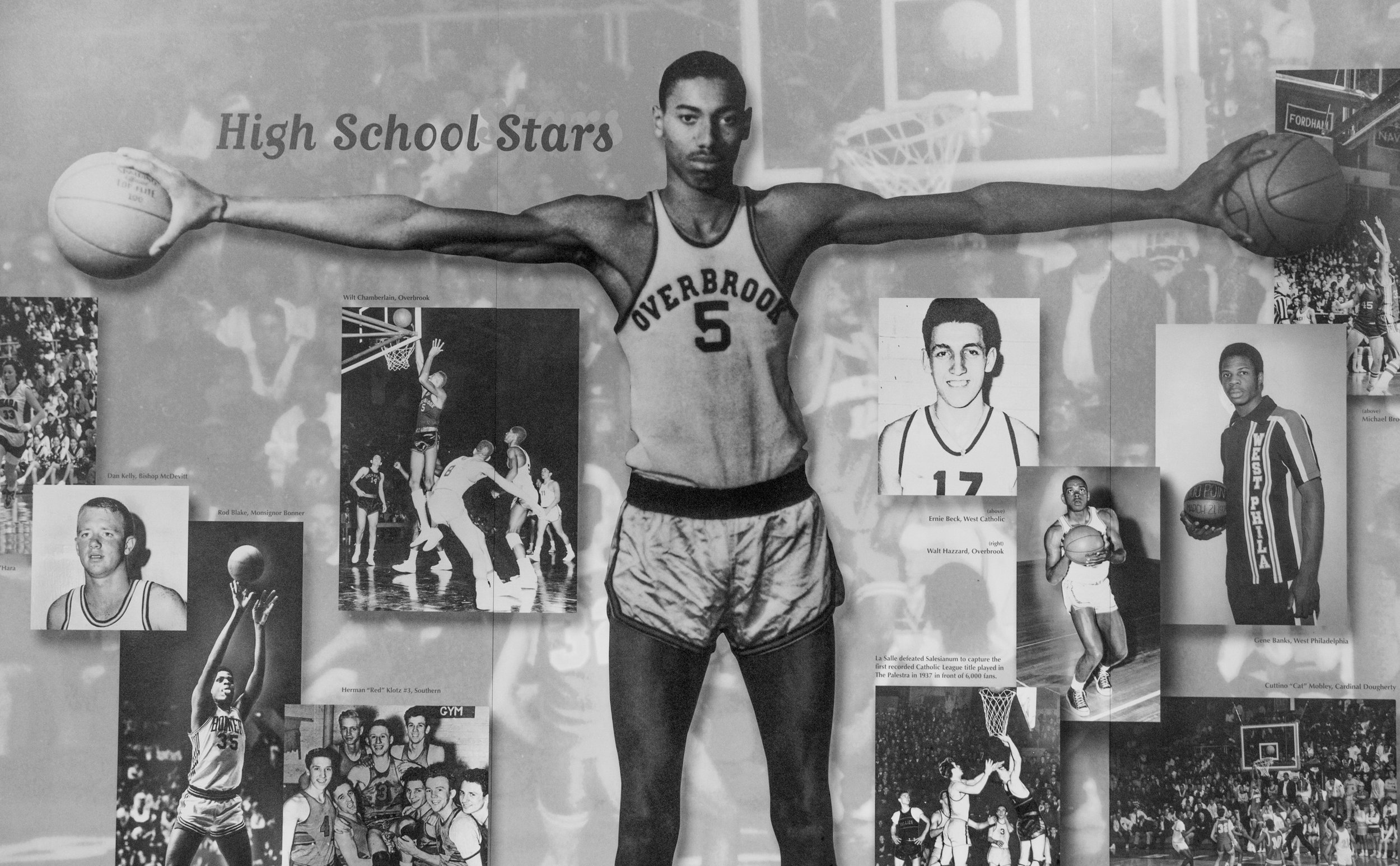 The venue’s history is celebrated along its concourse. As a high schooler, Wilt Chamberlain played for the Philadelphia city championship at the Palestra. He was 6’ 8” by the 8th grade.