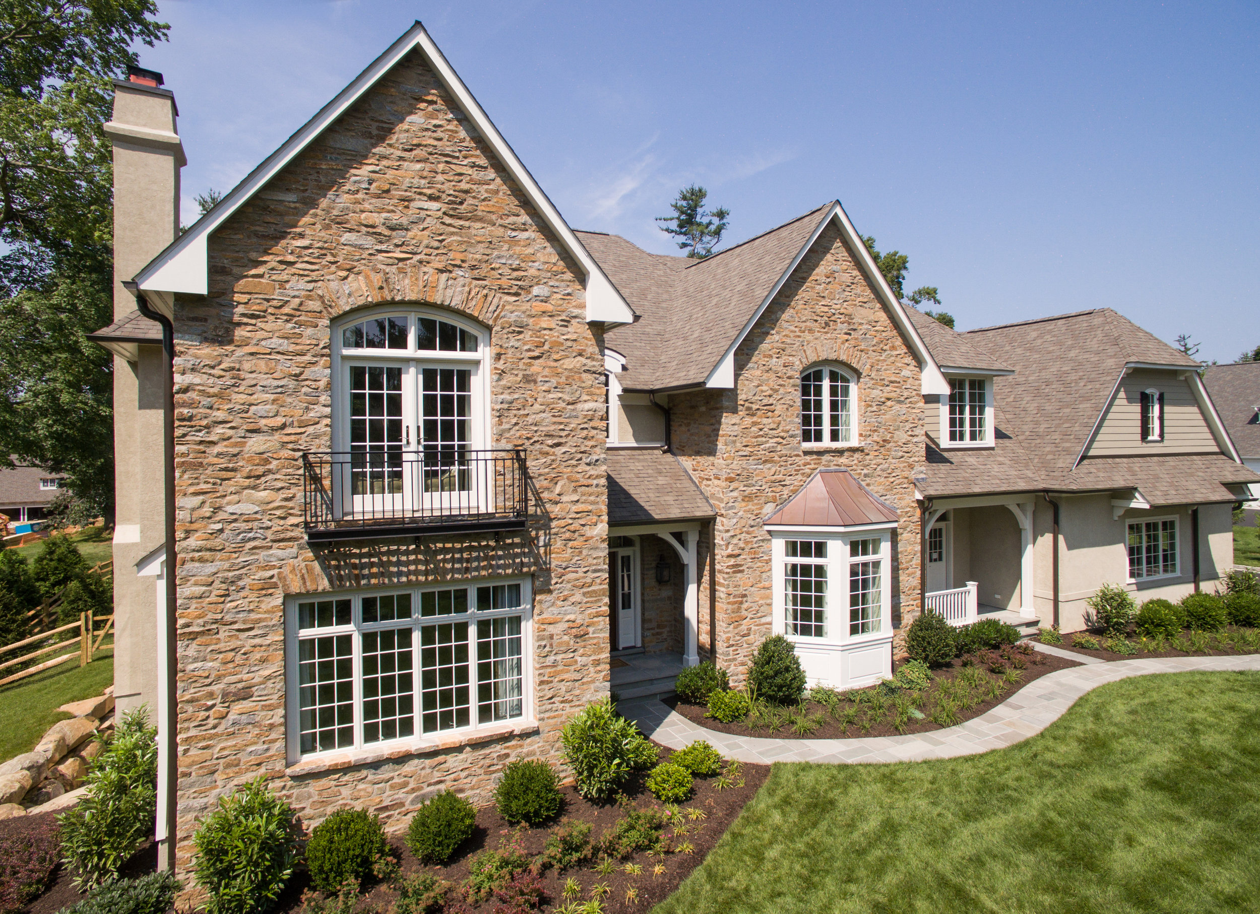 In the heights . Façade of Bentley Homes’ model house shot from 15 feet above the ground
