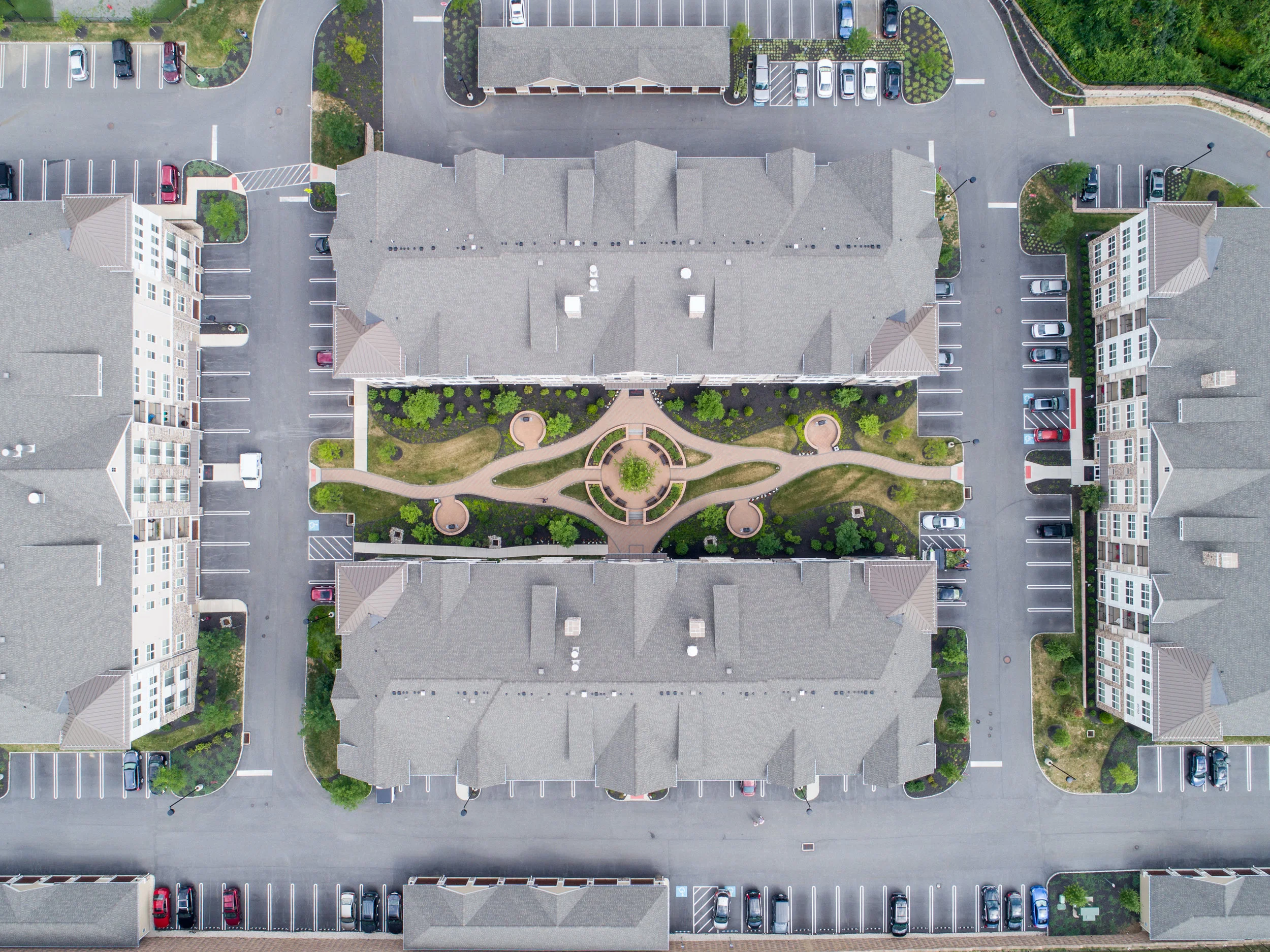 Photograph as an architect’s plan, looking straight down via a drone-enabled camera.