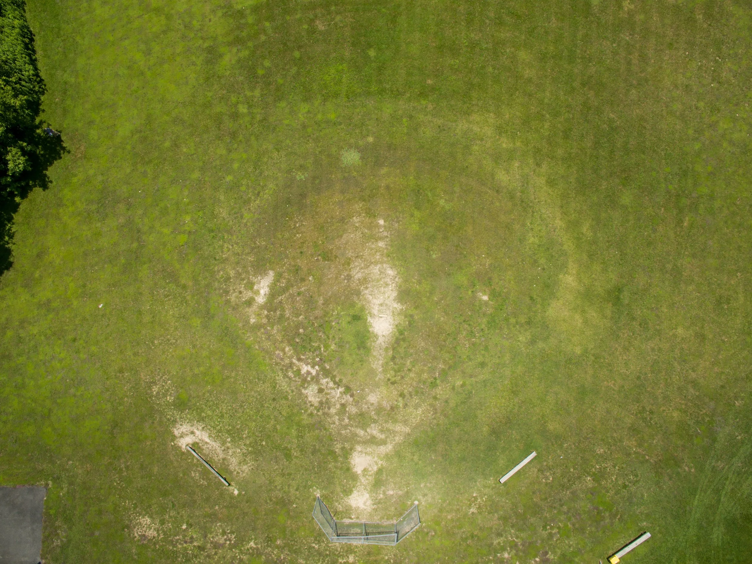   Years of wear have created the outline of an infield—no dirt or markings needed!  