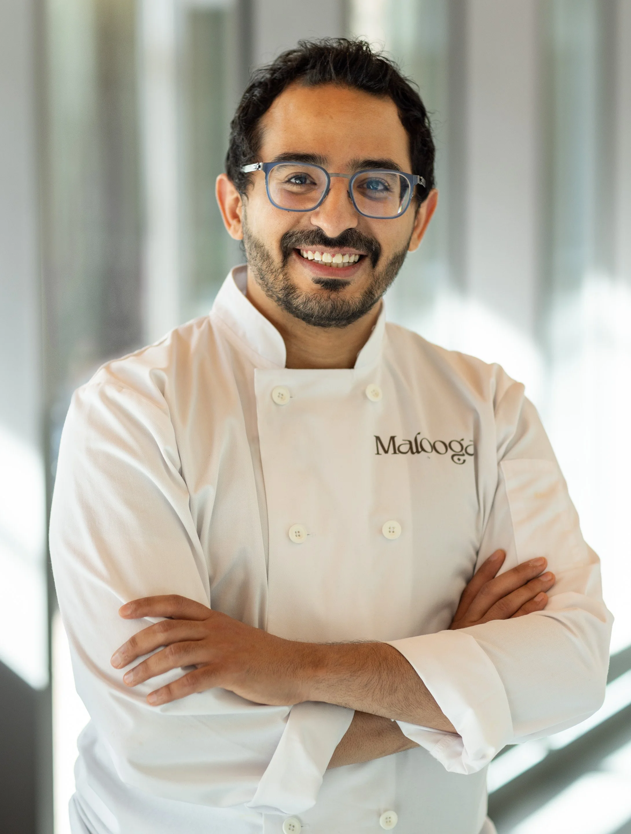   Chef Mohammed Aqlan, owner of Malooga, a Yemeni restaurant in Philadelphia’s Old City, poses for a portrait at a Penn Cooks event.  