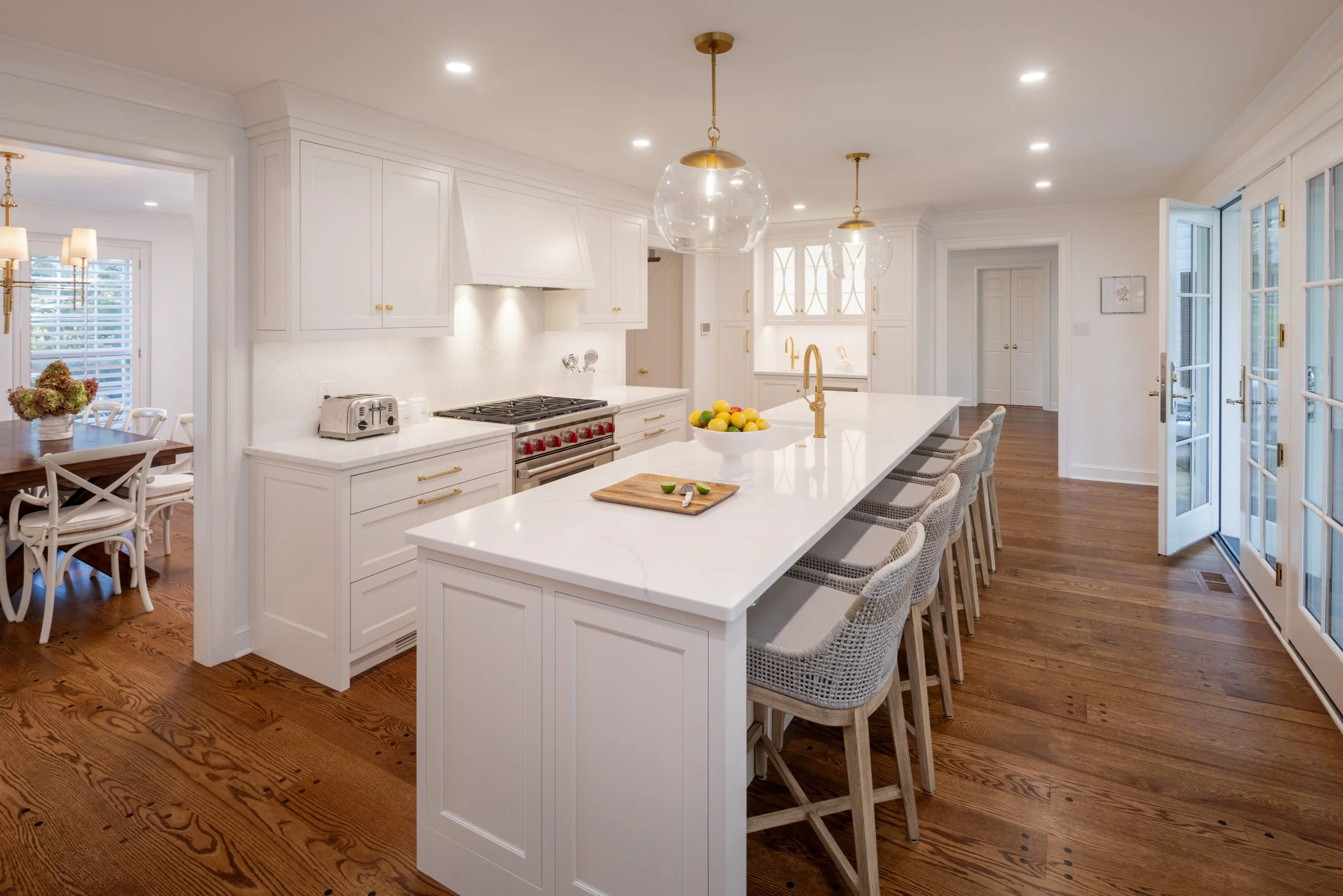   A long island provides ample room to prepare food at one end and serve it at the other.  