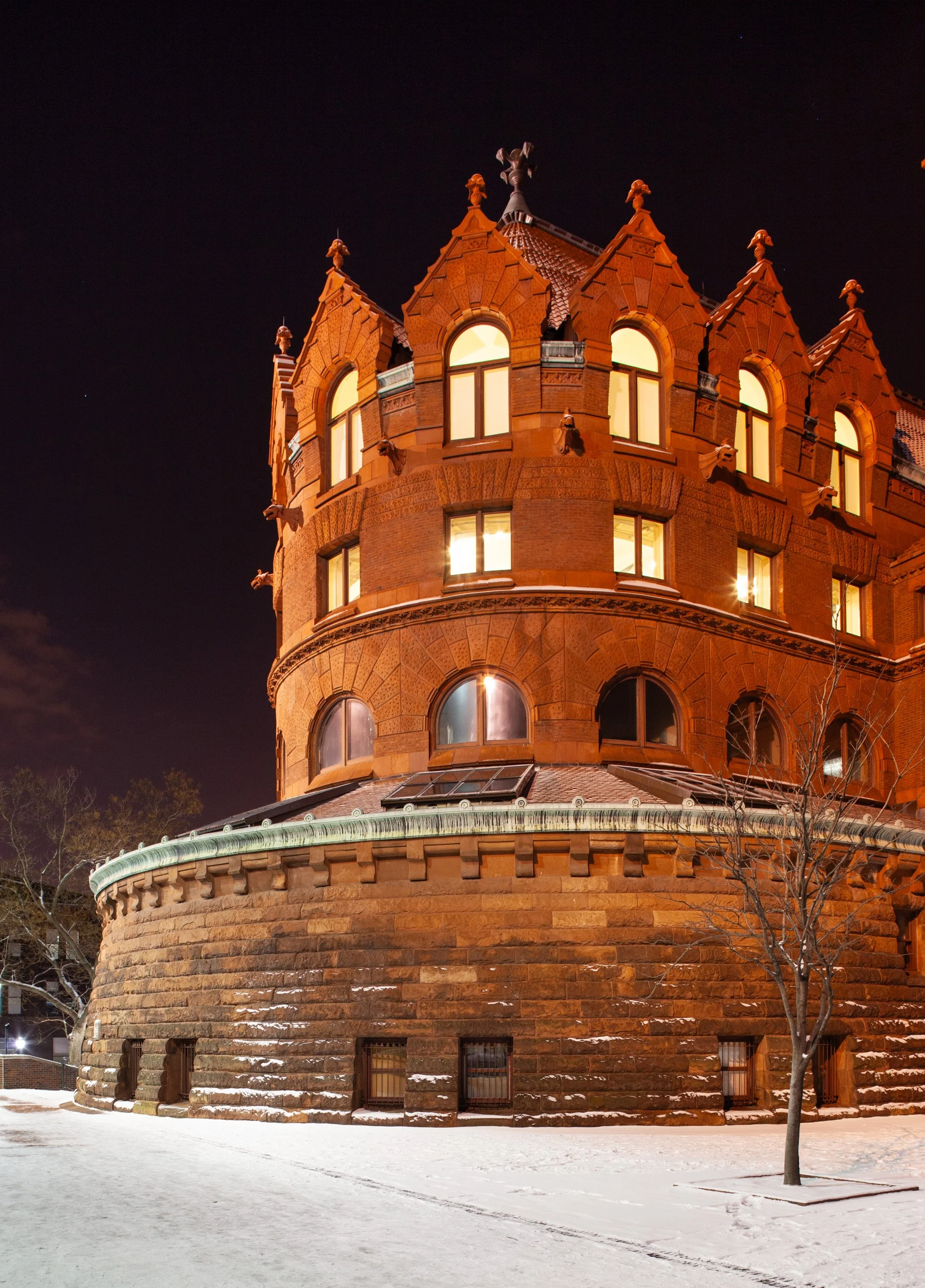  The reading room’s bright lights are a beacon in winter evenings.  