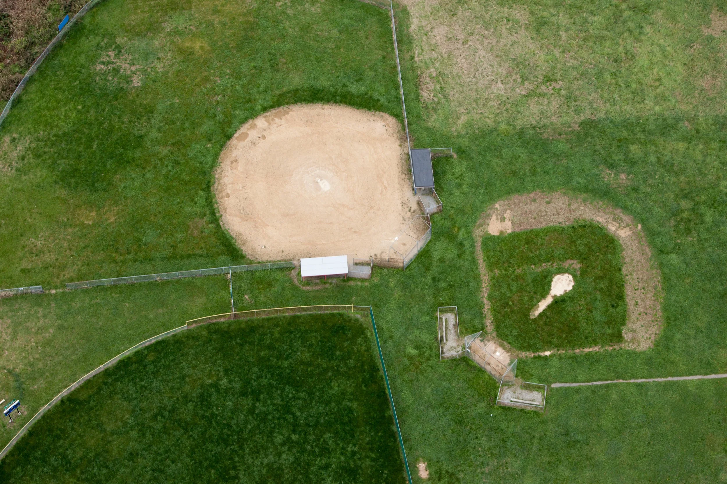   Different combinations of grass and dirt areas distinguish fields from one another.  