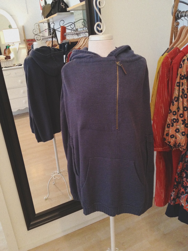 Warm navy hooded poncho. So stylish and popular right now. Pair with leggings or jeans for a hip and comfy look. 