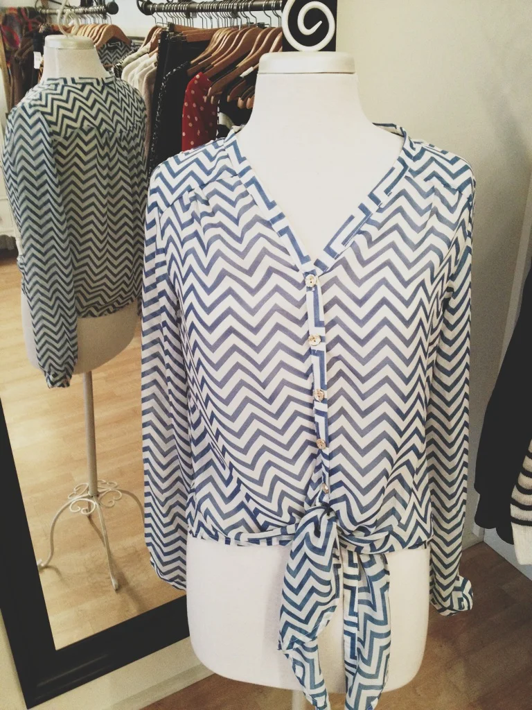 Blue and White Chevron Striped Blouse