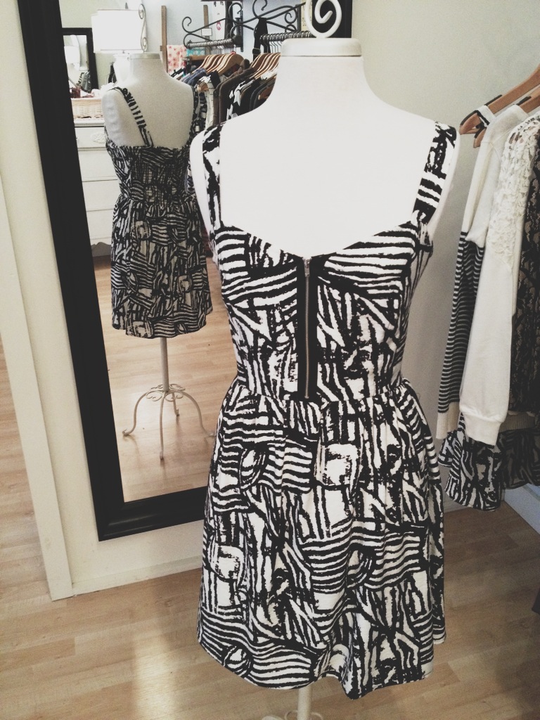 Black and White Front Zip Dress