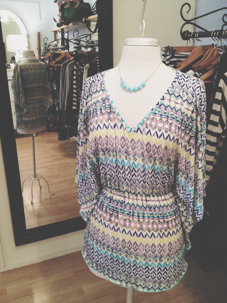 Multi-Colored Cotton Blouse. Very Flattering Fit. 