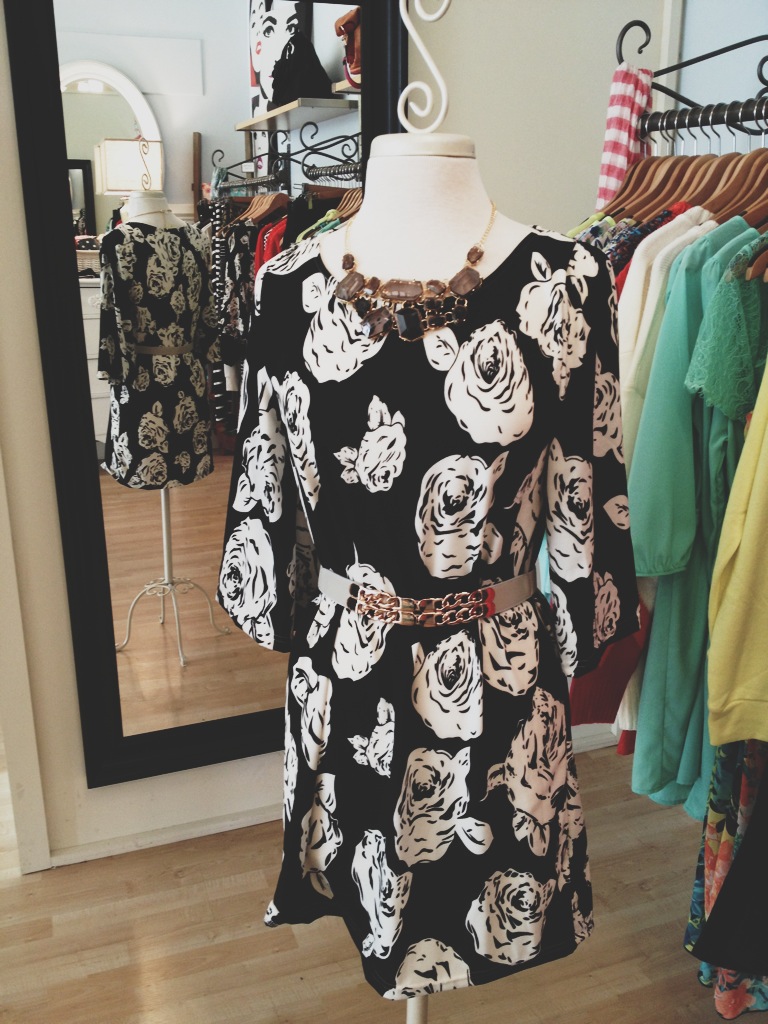 B & W Rose Patterned Dress