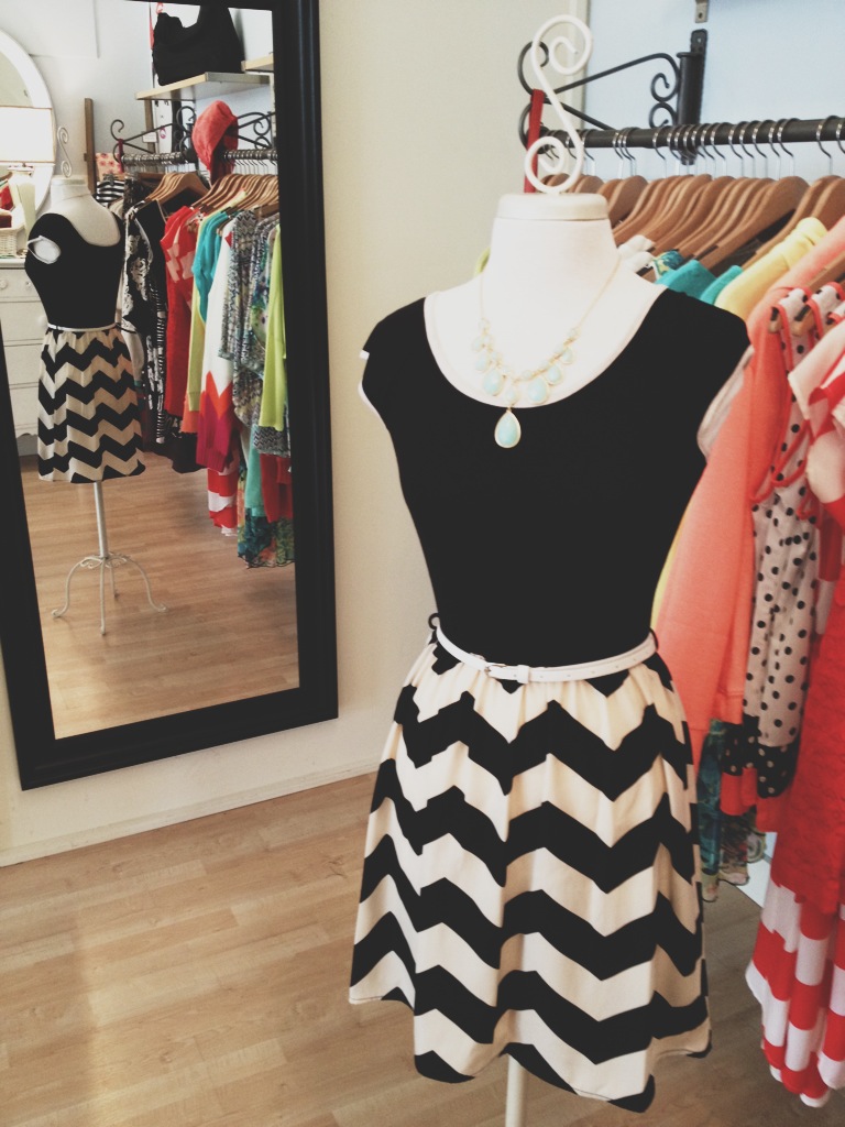 Black Chevron Dress with White Belt