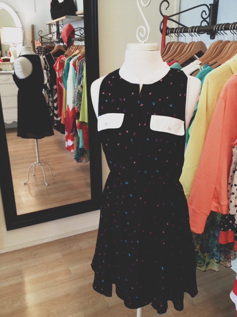 Pleated Navy Blue Dress with White Collar